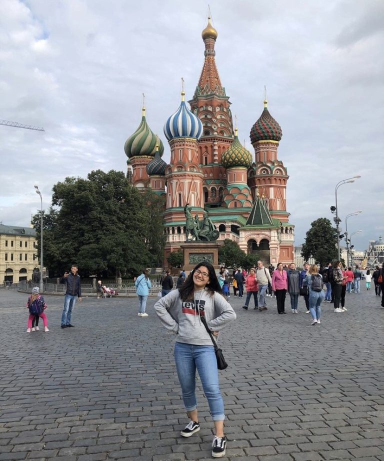 Torres Giraldo in front of St. Basil’s Cathedral in Moscow’s Red Square in 2019.