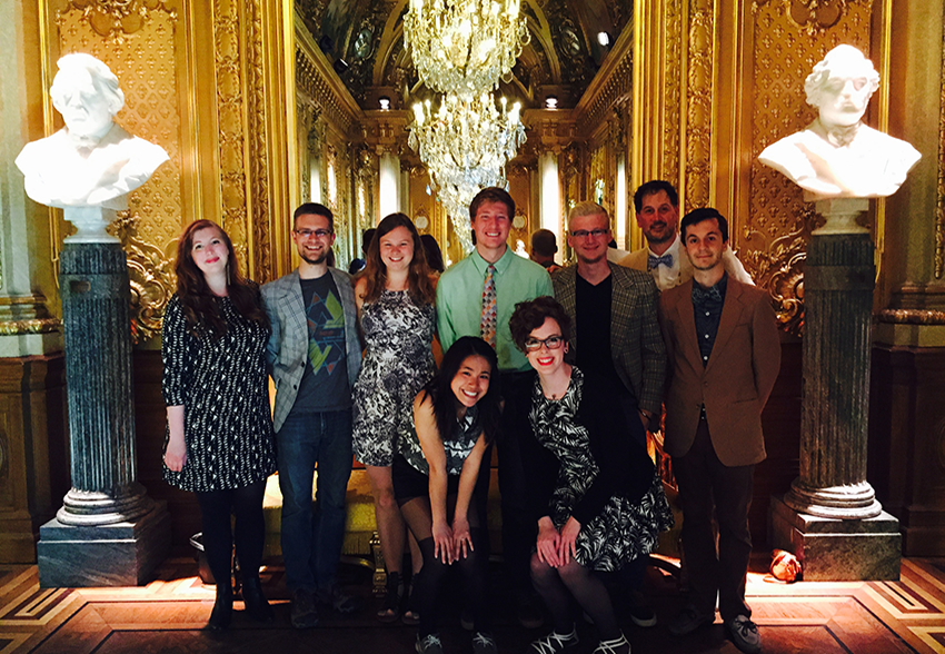 A photo of students and professor Scott Mellor in Stockholm, Sweden. 