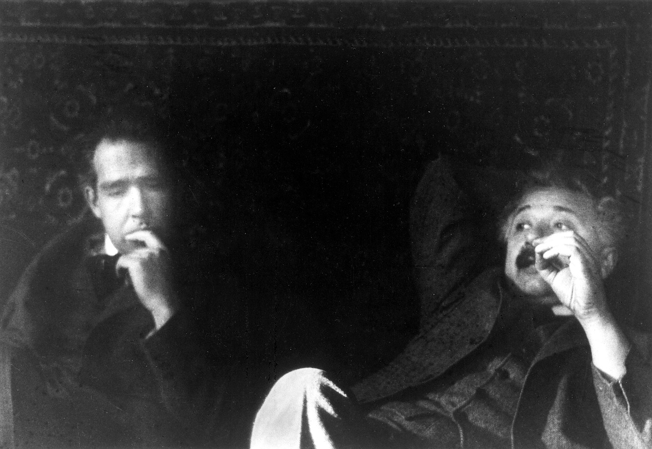 a photograph of Niels Bohr and Albert Einstein.
