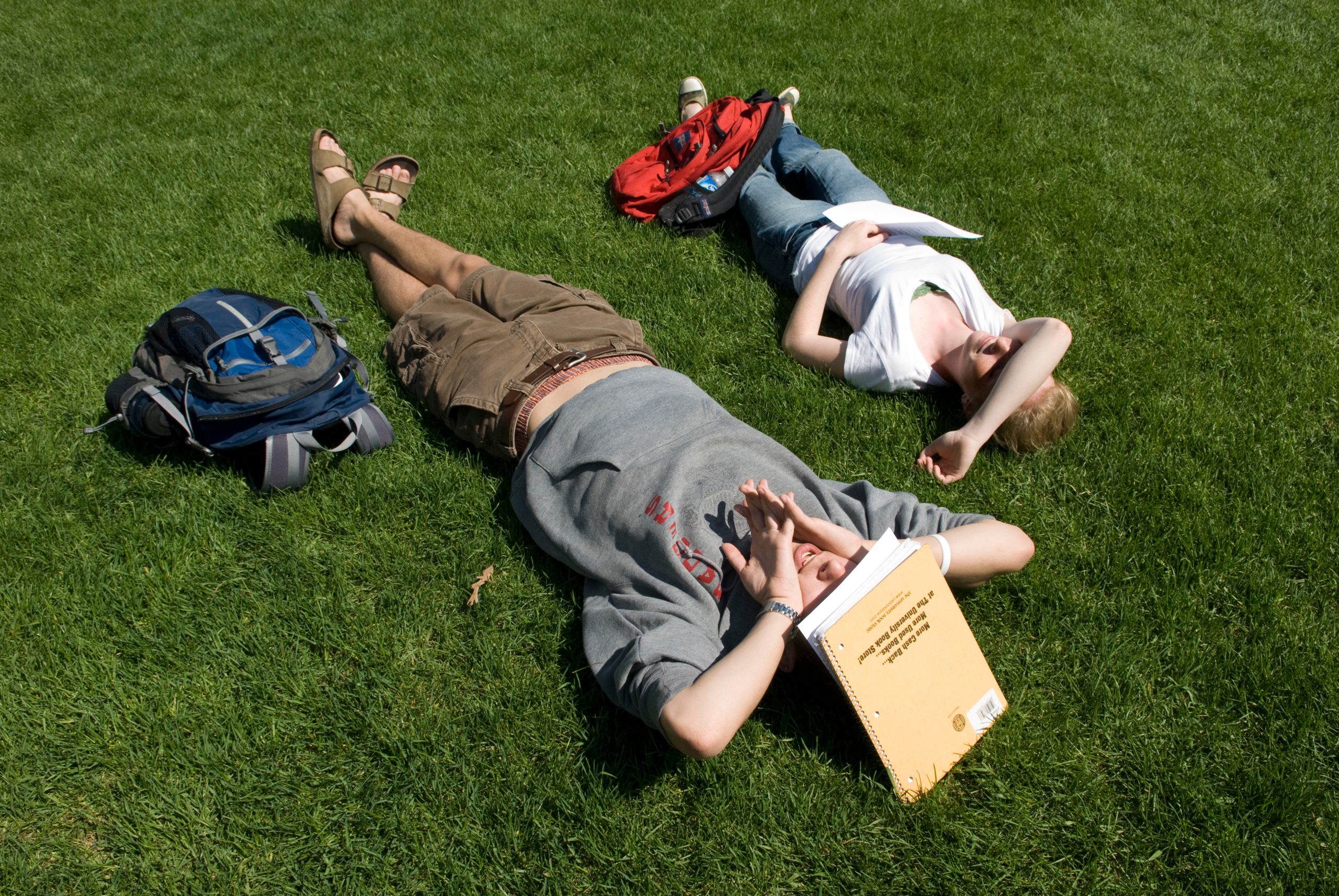 A photo featuring UW-Madison studnets lying on the grass.