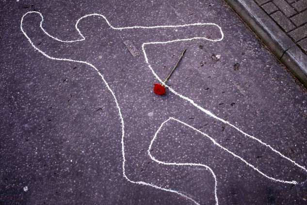 image of a white body outline and red rose laying over it.