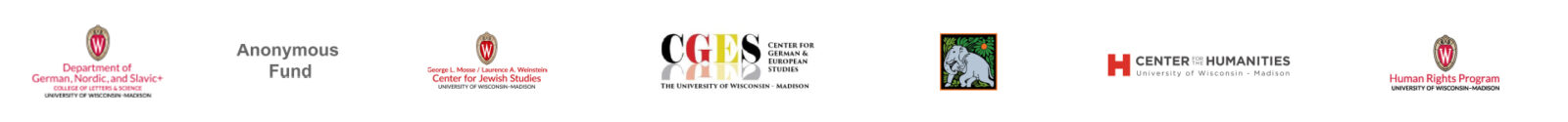 Image contains sponsor logos including the department of German, Nordic, and Slavic+, anonymous fund, the George L Mosse / Laurence A. Weinstein Center for Jewish Studies, CGES, the Center for South Asian Studies, the Center for Humanities, and the Human Rights Program.