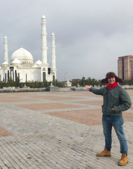 image of study abroad alum Cole Kirchenwitz outside the Hazrat Sultan Mosque in Astana, Kazakhstan.