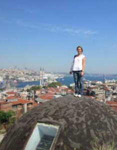 image of study abroad alumna Nicole Davis overlooking rooftops of Istanbul.
